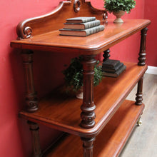 Load image into Gallery viewer, Antique Australian Cedar Three Tier Servery or Dumb Waiter on Porcelain Castors. B13153
