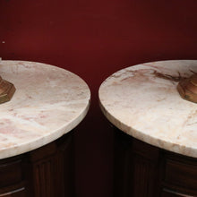 Load image into Gallery viewer, Pair of French Walnut Bedside Tables with Marble Tops – Porcelain Lined, True Left &amp; Right-Hand Design. B12290
