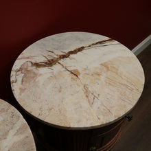 Load image into Gallery viewer, Pair of French Walnut Bedside Tables with Marble Tops – Porcelain Lined, True Left &amp; Right-Hand Design. B12290
