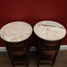 Load image into Gallery viewer, Pair of French Walnut Bedside Tables with Marble Tops – Porcelain Lined, True Left &amp; Right-Hand Design. B12290
