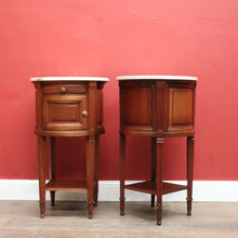 Load image into Gallery viewer, Pair of French Walnut Bedside Tables with Marble Tops – Porcelain Lined, True Left &amp; Right-Hand Design. B12290

