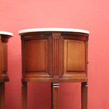 Load image into Gallery viewer, Pair of French Walnut Bedside Tables with Marble Tops – Porcelain Lined, True Left &amp; Right-Hand Design. B12290
