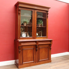 Load image into Gallery viewer, Antique Australian Cedar Two Height Bookcase with Glass Doors and Corbels. B12907

