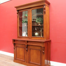Load image into Gallery viewer, Antique Australian Cedar Two Height Bookcase with Glass Doors and Corbels. B12907
