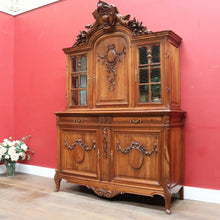 Load image into Gallery viewer, Antique French Walnut Two Height Bookcase with Carved Details and Glass Doors. B12910
