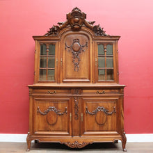 Load image into Gallery viewer, Antique French Walnut Two Height Bookcase with Carved Details and Glass Doors. B12910
