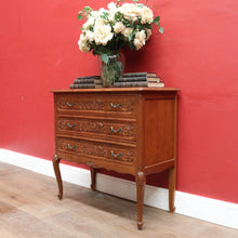 Load image into Gallery viewer, x SOLD French Antique Three Drawer Chest with Serpentine Top and Carved Motifs. B12842
