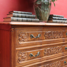 Load image into Gallery viewer, x SOLD French Antique Three Drawer Chest with Serpentine Top and Carved Motifs. B12842
