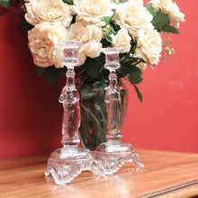 Load image into Gallery viewer, x SOLD Pair of Glass Mary &amp; Joseph Candlestick Holders – Elegant Religious Motif. B12265
