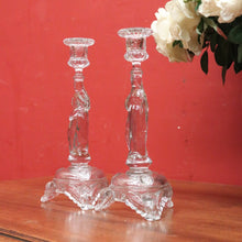 Load image into Gallery viewer, x SOLD Pair of Glass Mary &amp; Joseph Candlestick Holders – Elegant Religious Motif. B12265
