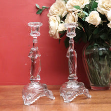 Load image into Gallery viewer, x SOLD Pair of Glass Mary &amp; Joseph Candlestick Holders – Elegant Religious Motif. B12265
