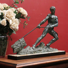 Load image into Gallery viewer, Art Deco Era Onyx &amp; Bronze Sculpture – In the Style of Jean Marie Camus – “Man Pulling a Log” B12476
