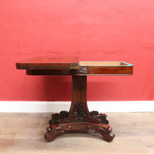 Load image into Gallery viewer, Antique Rosewood Regency Fold Over Card Games Table with Carved Base and Baize Interior. B12891
