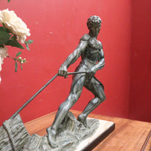 Load image into Gallery viewer, Art Deco Era Onyx &amp; Bronze Sculpture – In the Style of Jean Marie Camus – “Man Pulling a Log” B12476
