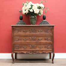 Load image into Gallery viewer, Elegant French Walnut Chest of Drawers – Carved Detail, Brass Handles, Dovetail Construction. B12327

