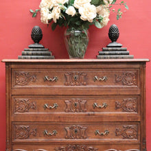 Load image into Gallery viewer, Elegant French Walnut Chest of Drawers – Carved Detail, Brass Handles, Dovetail Construction. B12327
