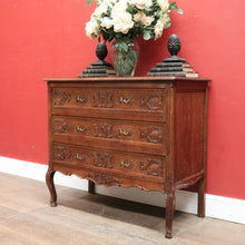 Load image into Gallery viewer, Elegant French Walnut Chest of Drawers – Carved Detail, Brass Handles, Dovetail Construction. B12327
