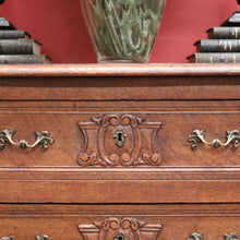 Load image into Gallery viewer, Elegant French Walnut Chest of Drawers – Carved Detail, Brass Handles, Dovetail Construction. B12327
