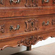 Load image into Gallery viewer, Elegant French Walnut Chest of Drawers – Carved Detail, Brass Handles, Dovetail Construction. B12327
