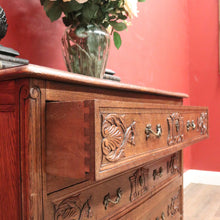 Load image into Gallery viewer, Elegant French Walnut Chest of Drawers – Carved Detail, Brass Handles, Dovetail Construction. B12327

