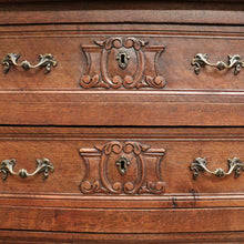 Load image into Gallery viewer, Elegant French Walnut Chest of Drawers – Carved Detail, Brass Handles, Dovetail Construction. B12327
