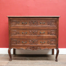 Load image into Gallery viewer, Elegant French Walnut Chest of Drawers – Carved Detail, Brass Handles, Dovetail Construction. B12327
