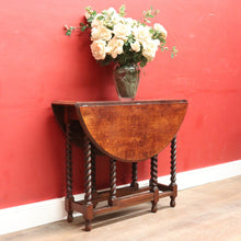 Load image into Gallery viewer, x SOLD English Oak Antique Drop Side Table with Barley Twist Hinged Support Legs. B12895
