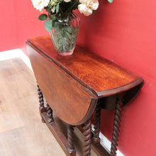 Load image into Gallery viewer, x SOLD English Oak Antique Drop Side Table with Barley Twist Hinged Support Legs. B12895
