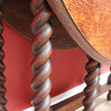 Load image into Gallery viewer, x SOLD English Oak Antique Drop Side Table with Barley Twist Hinged Support Legs. B12895
