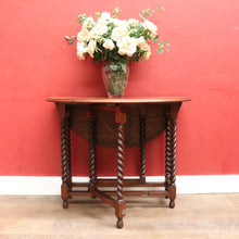 Load image into Gallery viewer, x SOLD English Oak Antique Drop Side Table with Barley Twist Hinged Support Legs. B12895
