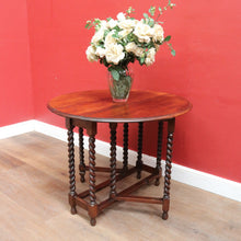 Load image into Gallery viewer, x SOLD English Oak Antique Drop Side Table with Barley Twist Hinged Support Legs. B12895
