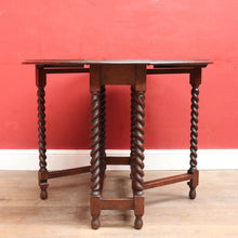 Load image into Gallery viewer, x SOLD English Oak Antique Drop Side Table with Barley Twist Hinged Support Legs. B12895
