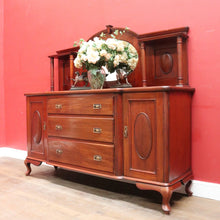 Load image into Gallery viewer, Australian Cedar Victorian Breakfront Sideboard with Oval Mirror and Cupboards. B12903
