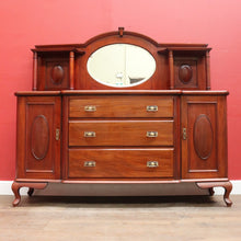 Load image into Gallery viewer, Australian Cedar Victorian Breakfront Sideboard with Oval Mirror and Cupboards. B12903
