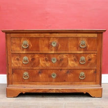 Load image into Gallery viewer, Antique French Cherrywood Three Drawer Chest of Drawers with Ornate Brass Handles. B13167

