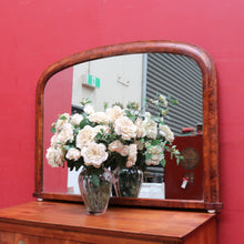 Load image into Gallery viewer, Antique English Walnut Arched Overmantel Mirror with Figured Veneer Frame. B13175
