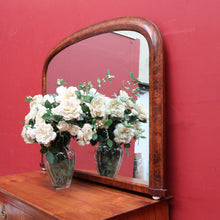 Load image into Gallery viewer, Antique English Walnut Arched Overmantel Mirror with Figured Veneer Frame. B13175
