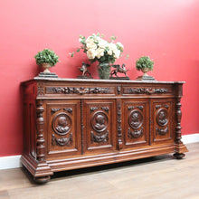 Load image into Gallery viewer, x SOLD Antique French Oak Four-Door Sideboard with Carved Panels and Bun Feet. B12727
