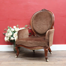 Load image into Gallery viewer, x SOLD Victorian English Walnut Gentleman’s Chair with Carved Back and Velvet Seat. B12867
