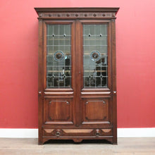 Load image into Gallery viewer, Antique French Walnut Bookcase with Leadlight Doors, Adjustable Shelves &amp; Drawer. B12258
