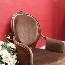 Load image into Gallery viewer, x SOLD Victorian English Walnut Gentleman’s Chair with Carved Back and Velvet Seat. B12867

