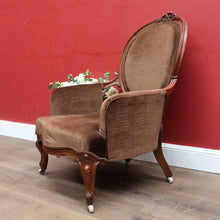 Load image into Gallery viewer, x SOLD Victorian English Walnut Gentleman’s Chair with Carved Back and Velvet Seat. B12867
