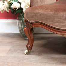Load image into Gallery viewer, x SOLD Victorian English Walnut Gentleman’s Chair with Carved Back and Velvet Seat. B12867
