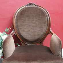 Load image into Gallery viewer, x SOLD Victorian English Walnut Gentleman’s Chair with Carved Back and Velvet Seat. B12867
