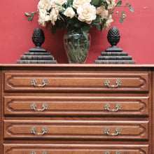 Load image into Gallery viewer, French Oak Chest of Drawers with Carved Detail and Brass Handles, Hall Cabinet. B12321
