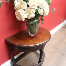 Load image into Gallery viewer, x SOLD Antique French Oak Demi-Lune Credenza Lamp or Side Table with Turned Legs and Curved Stretcher. B12737
