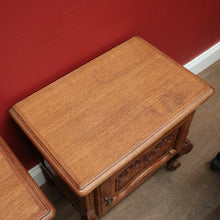 Load image into Gallery viewer, Pair of Vintage French Oak Bedside or Side Tables with Scroll Feet &amp; Brass. B12304
