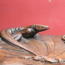 Load image into Gallery viewer, x SOLD Carved Black Forest Tray featuring a Lizard and Dragonfly on Lily Pad. B12711
