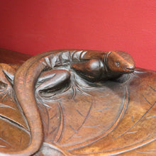 Load image into Gallery viewer, x SOLD Carved Black Forest Tray featuring a Lizard and Dragonfly on Lily Pad. B12711
