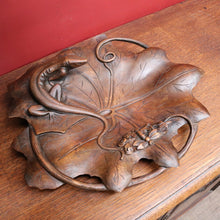 Load image into Gallery viewer, x SOLD Carved Black Forest Tray featuring a Lizard and Dragonfly on Lily Pad. B12711
